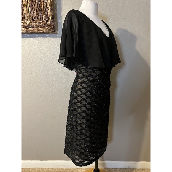 Connected Dress 14 Black Shimmer Sheath Cape Wedding Party Cruise Event NEW $99 - Picture 8 of 16